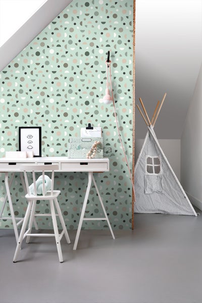 ESTAhome Tapete grafisches Motiv Mintgrün, Hellrosa und Weiß - 53 cm x 10.05 m - 139279