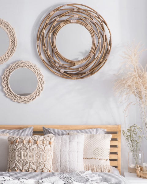 Wandspiegel BURGIS 75 cm 75 cm Rattan Sandbeige