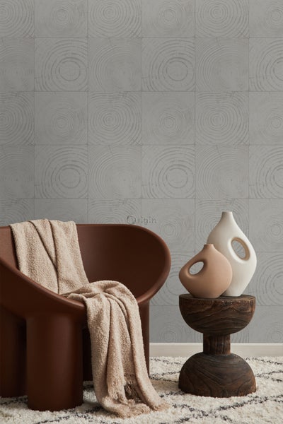 Origin Wallcoverings Tapete Querschnitte von Baumstämmen Dunkelgrau - 53 cm x 10.05 m - 347548
