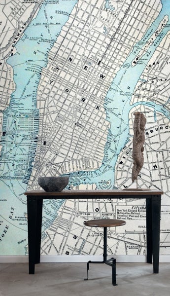 ESTAhome Fototapete alter Stadtplan von New York Grau und Blau - 186 x 279 cm - 157702