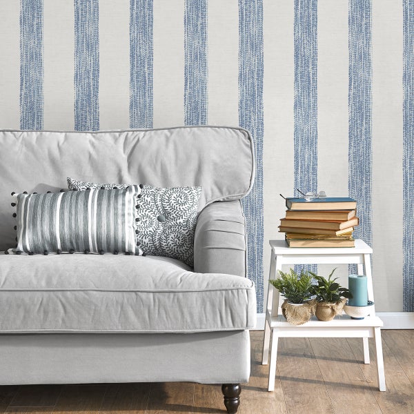 Sanders und Sanders Tapete gemalte Streifen Blau und Weiß - 53 cm x 10,05 m - 640761