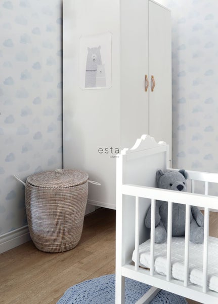 ESTAhome Tapete gestempelte Wolken Hellblau und Weiß - 53 cm x 10.05 m - 138930