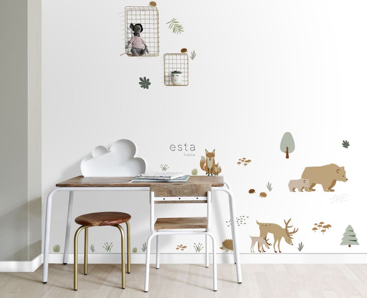 ESTAhome Wandtattoo Wald mit Waldtieren Beige und Mintgrün - 47.5 x 66 cm - 156104