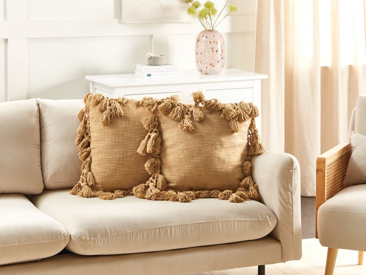 Dekokissen 2er Set OLEARIA Baumwolle 45 x 45 cm Sandbeige Ohne Muster
