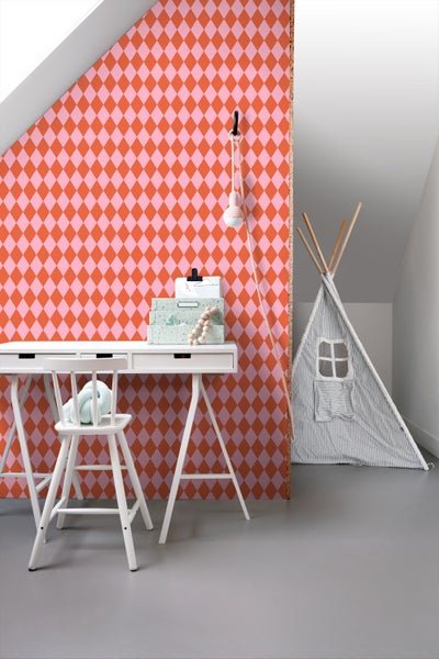ESTAhome Tapete Karomuster Orange und Rosa - 50 x 900 cm - 131602