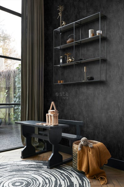 ESTAhome Tapete mit malerischem Effekt Schwarz - 53 cm x 10.05 m - 127640
