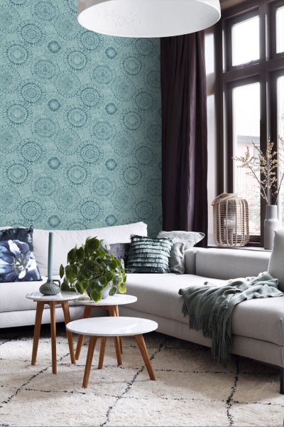 ESTAhome Tapete Blumen Aqua Grün - 53 cm x 10.05 m - 148325