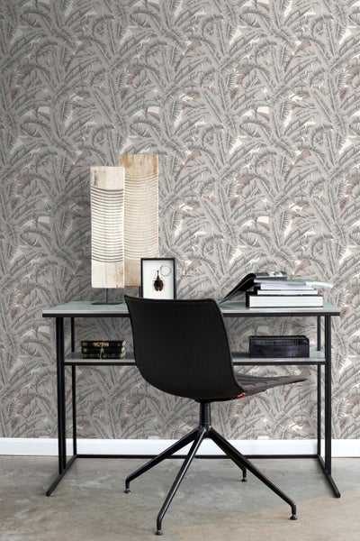 Origin Wallcoverings Tapete Palmblätter Kieselgrau - 53 cm x 10.05 m - 347439