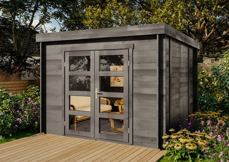 Alpholz Gartenhaus Paloma Sol aus Holz in Anthrazitgrau, Holzhaus mit 28 mm Wandstärke inkl. Fußboden