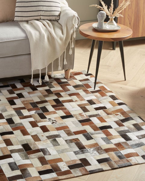 Teppich Kuhfell braun-beige 160 x 230 cm Patchwork CESME