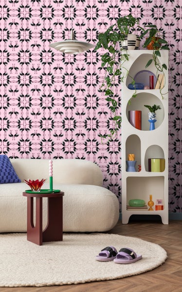 Walls4You Tapete Flamingos Babyrosa und Schwarz - 53 cm x 10 m - 640121