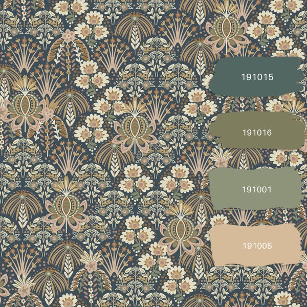 ESTAhome Tapete Blumenmuster im Jugendstil Dunkelblau - 50 x 900 cm - 130975