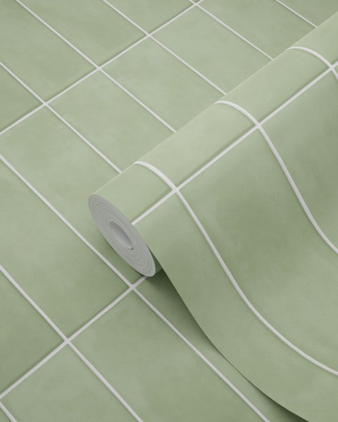ESTAhome Tapete Fliesenmuster Grün - 50 x 900 cm - 131540