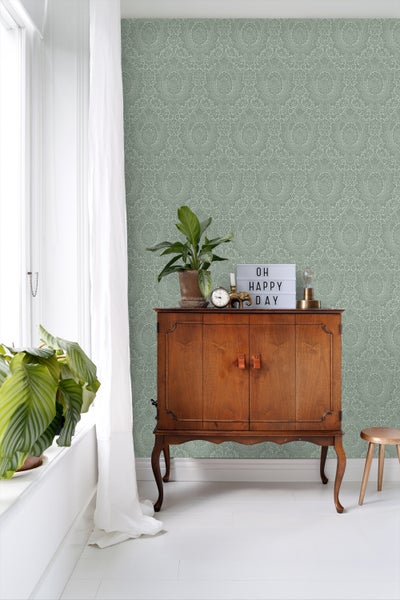 ESTAhome Tapete Ornamente Graugrün - 50 x 900 cm - 139633