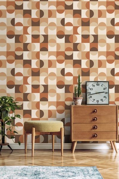 ESTAhome Tapete Kreise im Bauhaus-Stil Beige und Dunkelbraun - 50 x 900 cm - 130938