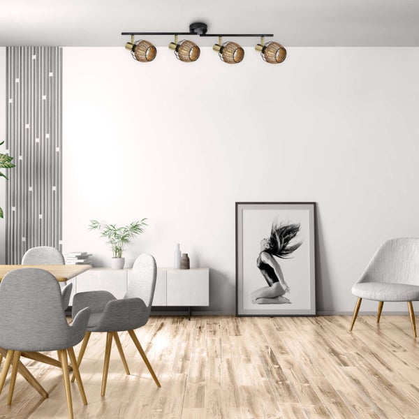 4er Deckenleuchte CORBIS,  Spot aus Metall in Schwarz, und Gold, mit E14-Fassung, für Esszimmer, Wohnzimmer, Diele oder Büro, Deckenlampe innen, 78 cm lang