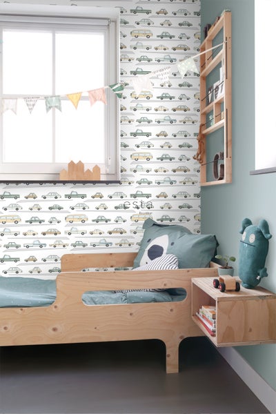 ESTAhome Tapete Autos Graugrün, Grau und Beige - 50 x 900 cm - 139537