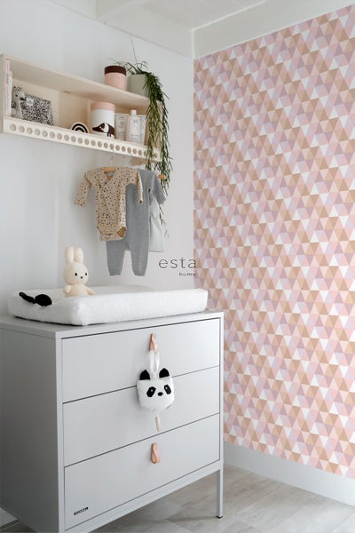 ESTAhome Tapete Dreiecke Violett, Hellrosa und Terrakotta - 50 x 900 cm - 139475