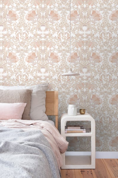 ESTAhome Tapete Blumenmuster im Jugendstil Sandbeige und Terrakotta - 53 cm x 10.05 m - 139613