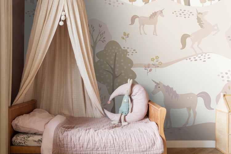 ESTAhome Fototapete Einhörner Beige und Hellrosa - 200 x 279 cm - 159238