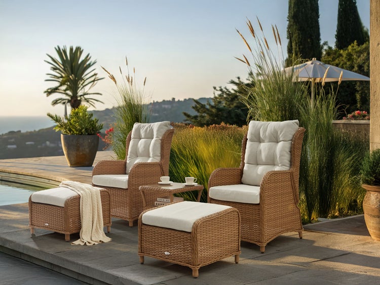 Lounge Set mit Tisch und Ottomane 2-Sitzer PONZA Polyrattan Braun