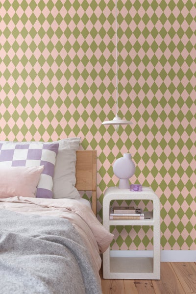 ESTAhome Tapete Karomuster Grün und Rosa - 50 x 900 cm - 131599