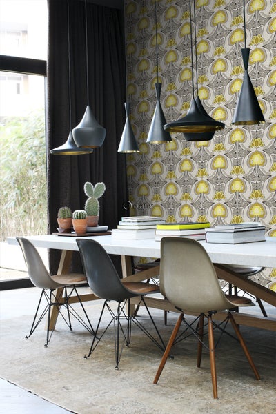 Origin Wallcoverings Tapete Jugendstil-Blumenmuster Ockergelb und Grau - 53 cm x 10.05 m - 347206