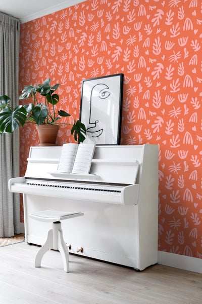 ESTAhome Tapete Pflanzen im Matisse-Stil Orange und Rosa - 50 x 900 cm - 131021