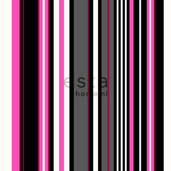 ESTAhome Tapete Streifen Rosa und Schwarz - 53 cm x 10.05 m - 116534