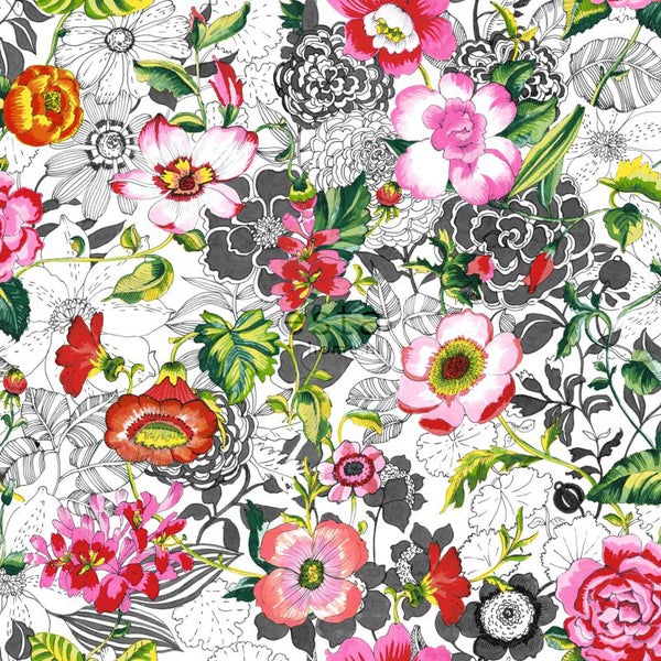 ESTAhome XXL-Vliestapete funky Blumen Rosa, Rot, Grün, Schwarz und Weiß - 50 x 900 cm - 158501