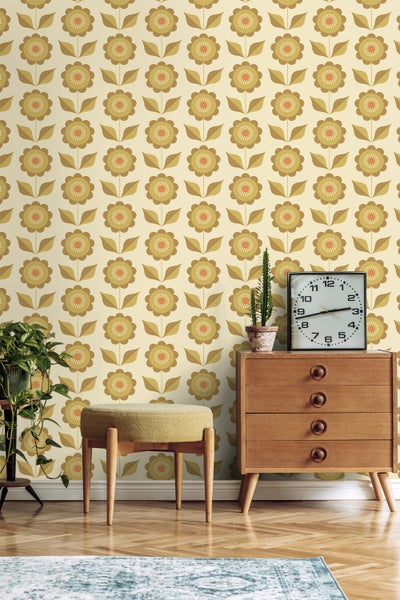 ESTAhome Tapete Blumen Olivgrün und Ockergelb - 50 x 900 cm - 130978