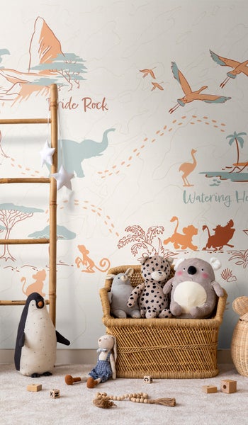 Kinderzimmer mit Safari-Tapete, Leiter und Spielzeug