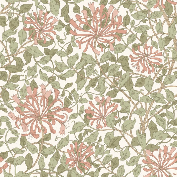 ESTAhome Tapete Blumen Graugrün und Terrakotta - 50 x 900 cm - 131028