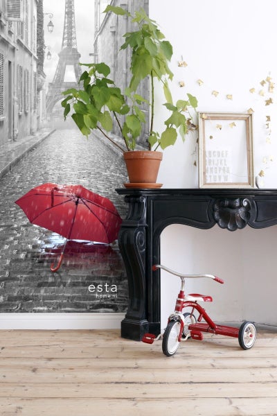 ESTAhome Fototapete Paris Ansicht Grau und Rot - 1,86 x 2,79 m - 158811