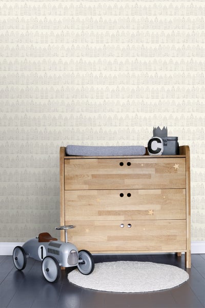 ESTAhome Tapete Amsterdamer Grachtenhäuser Silber - 53 cm x 10.05 m - 137716