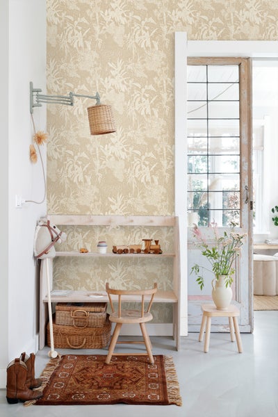 ESTAhome Tapete tropische Blätter Hellbeige - 50 x 900 cm - 139888