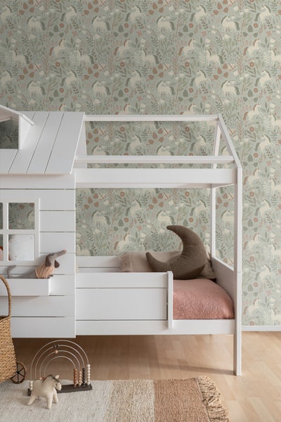 ESTAhome Tapete Einhörner Hell Graugrün - 53 cm x 10.05 m - 139877