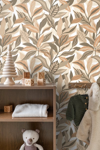 ESTAhome Tapete tropische Blätter Beige - 50 x 900 cm - 131039