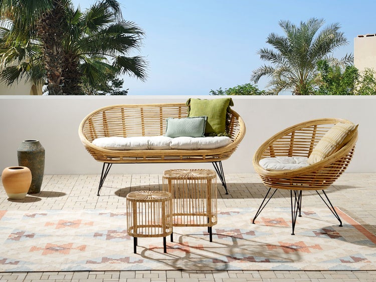 Lounge Set mit Tisch 3-Sitzer MARATEA/CESENATICO Rattan Naturfarben