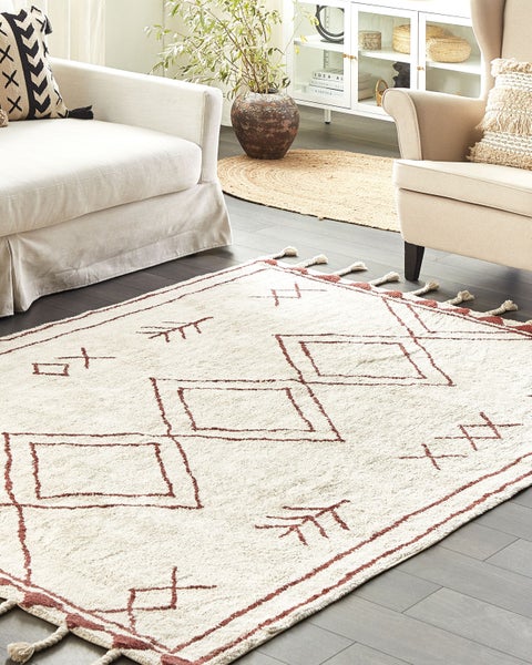 Teppich KENITRA Cremeweiß 140 x 200 cm Baumwolle