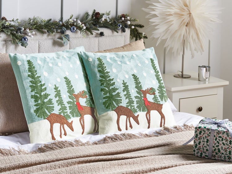 Dekokissen 2er Set PEPPERMINT Baumwolle 45 x 45 cm Hellblau Weihnachtsmotiv