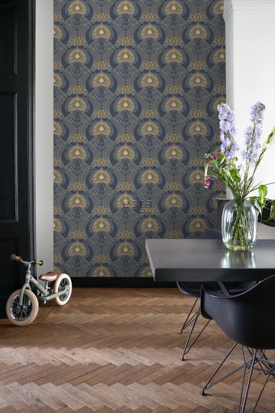 ESTAhome Tapete Blumenmuster im Jugendstil Graublau - 53 cm x 10.05 m - 139572