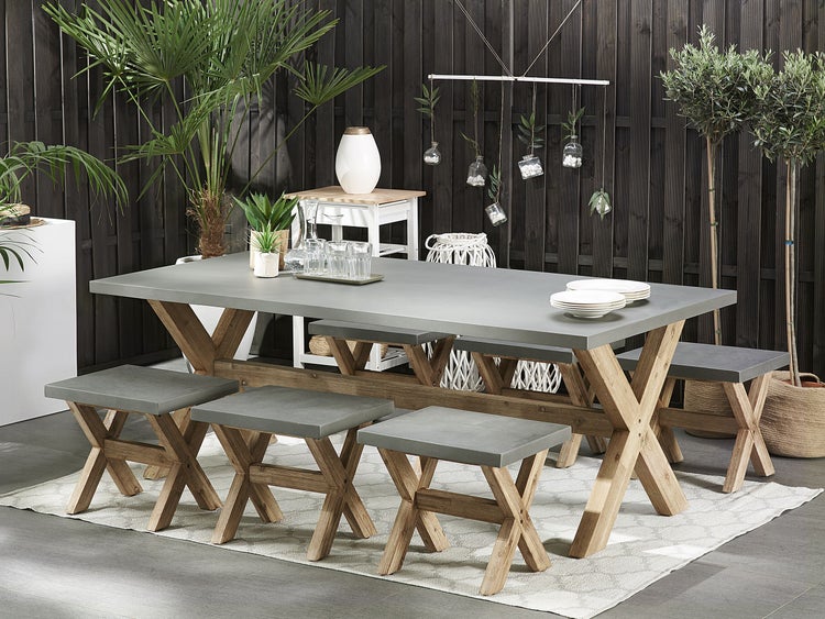 Gartenmöbel Set mit Hockern 6-Sitzer OLBIA Beton Grau