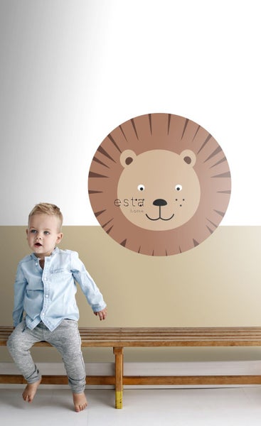 ESTAhome selbstklebende runde Tapete Tierköpfe Braun und Beige - Ø 70 cm - 158975