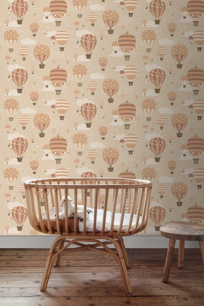 ESTAhome Tapete Luftballons Beige und Terrakotta - 53 cm x 10.05 m - 139801