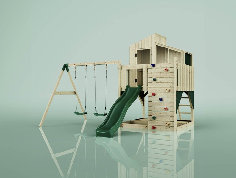 PolarPlay Spielturm Bosse aus Holz in Grün Babyschaukel