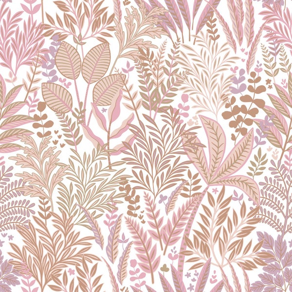 ESTAhome Tapete tropische Blätter und Blüten Rosa und Lila - 50 x 900 cm - 131666