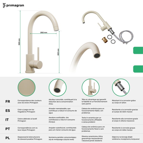 Primagran Wasserhahn mit Abmessungen und Merkmalen