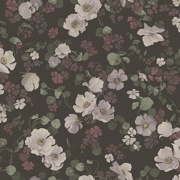 Borastapeter Tapete Blumen Braun, Grün und Rosa - 53 cm x 10.05 m - 660287
