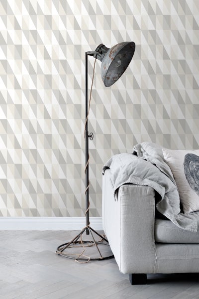 ESTAhome Tapete grafische Dreiecke Silber, Grau und Beige - 53 cm x 10.05 m - 138922